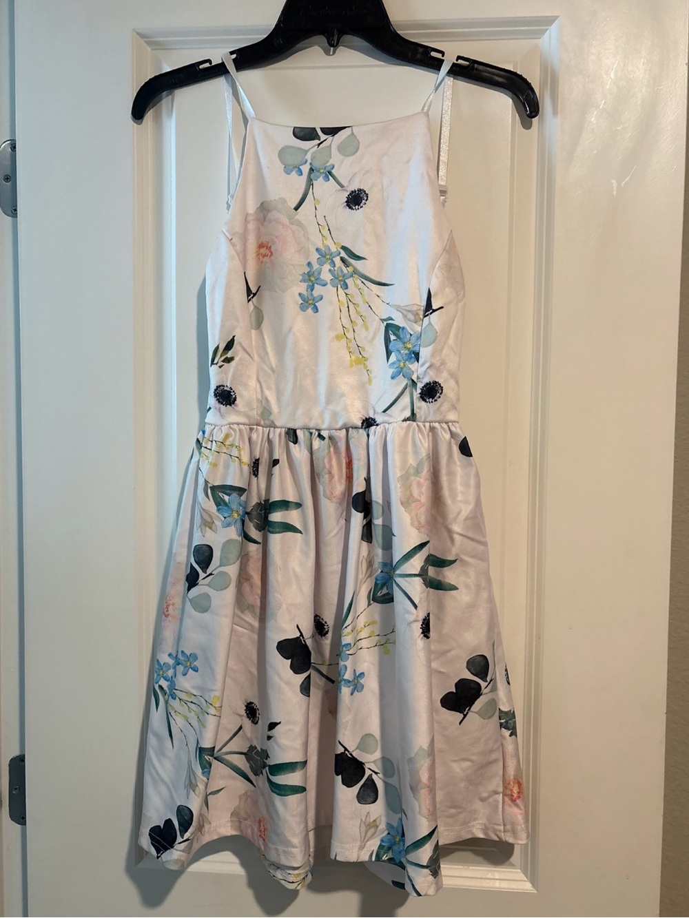 Floral Satin Open Back Skater Dress